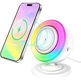 4 in 1 Bluetooth Speaker with 15W Magnetic Wireless Charger, Bedside Night Light,Touch Dimmable RGB Lights & Phone Stand for iPhone,Samsung,Android Device, Ideal Valentine‘s Gifts for Lovers (White)