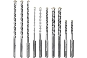 SDS Plus Drill Bits Set, Lytool 10Pcs Rotary Hammer Bits, Concrete Drill Bit Set,Carbide Bit Tipped for Masonry Ceramic Tile Block Brick Marble Stone, Impact Bit Set(3/16'',1/4'',5/16'',3/8",1/2")
