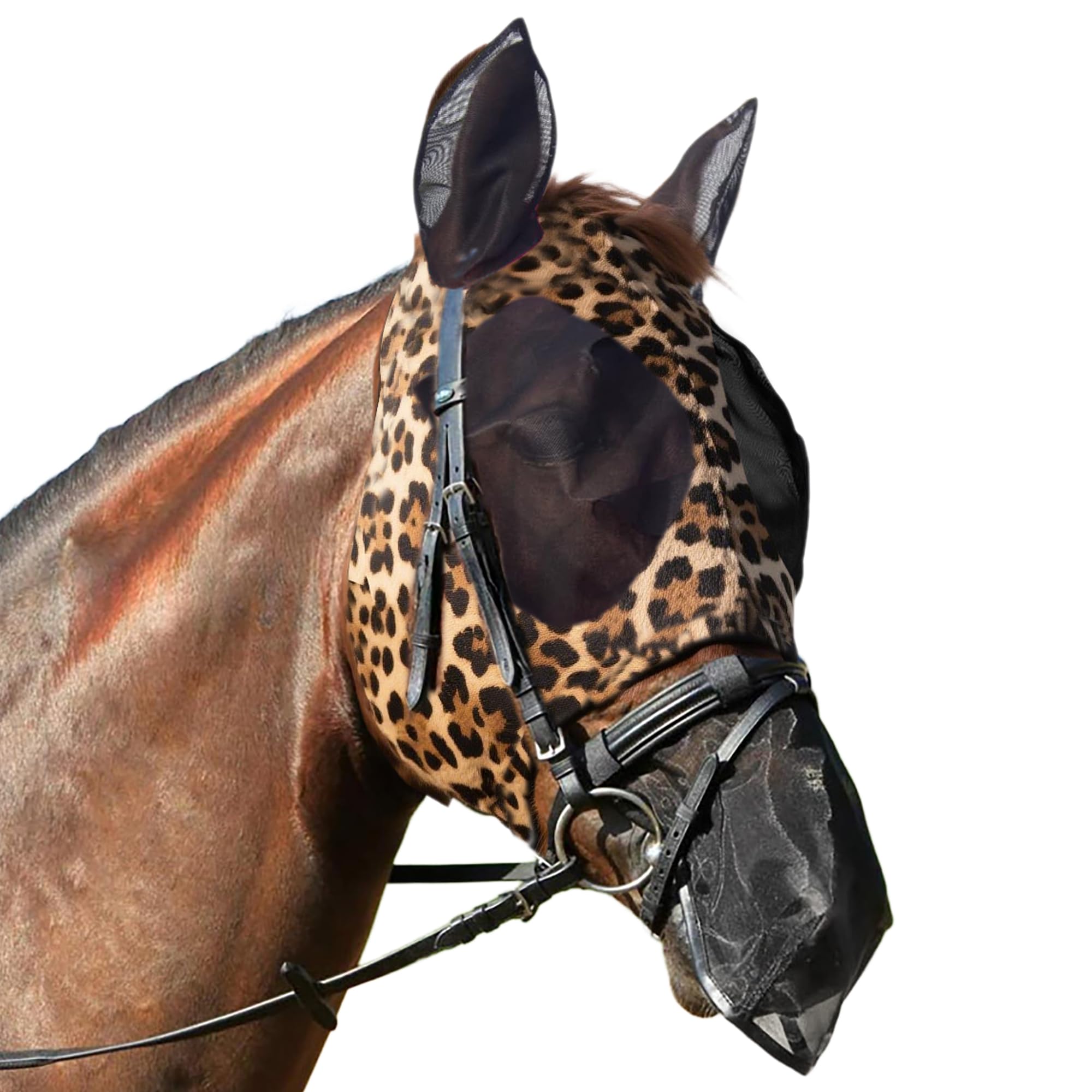 Photo 1 of Qoroos 2 in 1 Set Detachable Horse Fly Mask with Nose Cover Fly Masks for Horses with Ears & Eyes Elastic for All Face UV Protection & Bugs Separation Breathable Fly Mask
