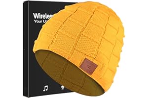 MISERWE Wireless Beanie Wireless 5.0 Speaker Headphone Beanie Hat,Christmas Electronic Gifts for Men,Women,Girls,Boys Yellow