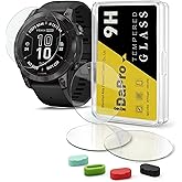 iDaPro [4Pcs Screen Protector for Garmin Fenix 7 Pro Solar/fenix 7 Pro Solar Sapphire+[4Pcs] Silicone Anti-dust Plugs,Tempere