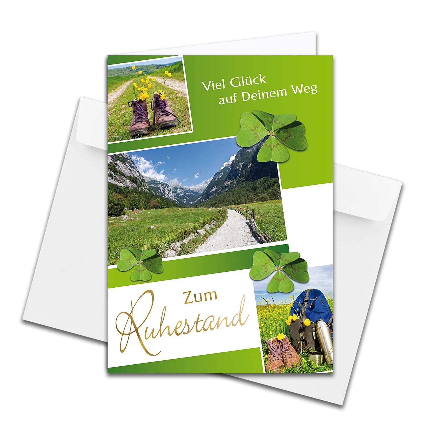 XXL farewell greeting card - retirement DIN A4 - large farewell card - 1 piece - set with large envelope DIN C4 - clover leaf with hiking theme