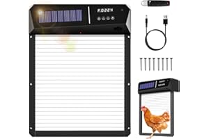 JOONEIRO Automatic Chicken Coop Door, Solar Powered/USB Rechargeable, 5000mAh Battery, Anti Pinch & Extrem Wether Electric Aluminum Auto Run Chicken Door, Light Sensor/Timer/Smart/100ft Remote Control, Black