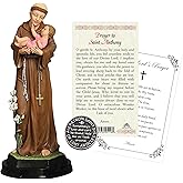 St Anthony of Padua Statue Figurine (5 Inch), Laminated Prayer Card, Saint Anthony Pocket Token, The Lord's Prayer Card | Total 4 Items in Set