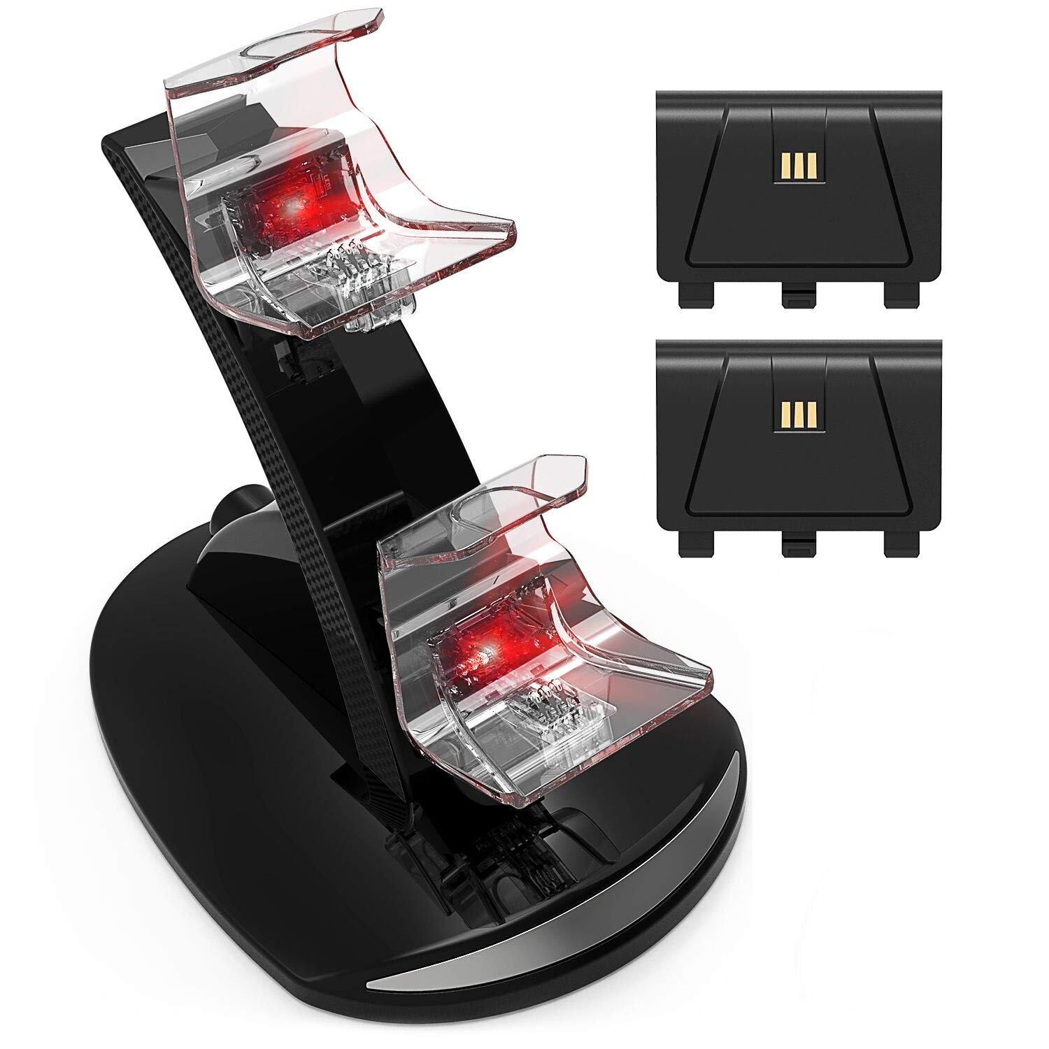 Xbox One Controller Charger, DualShock Charging Docking Station for Xbox One/One S/One X with 2x1200mAh Rechargeable Battery Pack for Xbox One Wireless Controller, Black