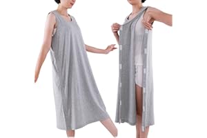 SOEDZUNG Post Surgical Recovery Shirt Long Sleeveless Vest for Shoulder Breast Surgery Chemo Port Access with Full Open Snap Buttons(Gray,3XL)
