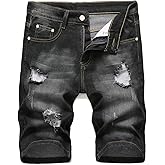 MLANM Men's Denim Shorts Classic Fit Distressed Summer Fashion Ripped Jean Shorts