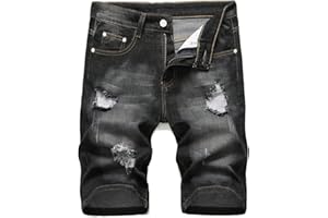 MLANM Men's Denim Shorts Classic Fit Distressed Summer Fashion Ripped Jean Shorts