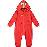Sesame Street Boys Elmo or Cookie Monster Zip Up Long Sleeve Hooded Romper for Newborn, Infant and Toddler Kids