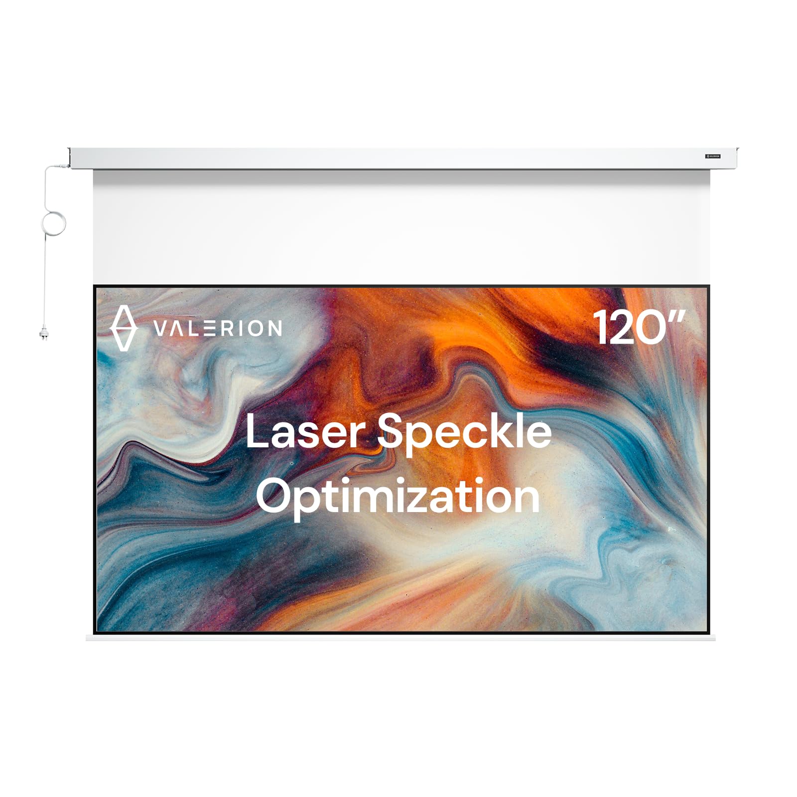 Photo 1 of **** POSSIBLY MISSING PARTS****Valerion 120" PureVision Motorized Projector Screen, Laser Speckle Reduction, Auto-Sync with Projector, 4K/8K UHD Ready, 20" Adjustable Drop, Black Backing for Enhanced Contrast, Long Throw Only
