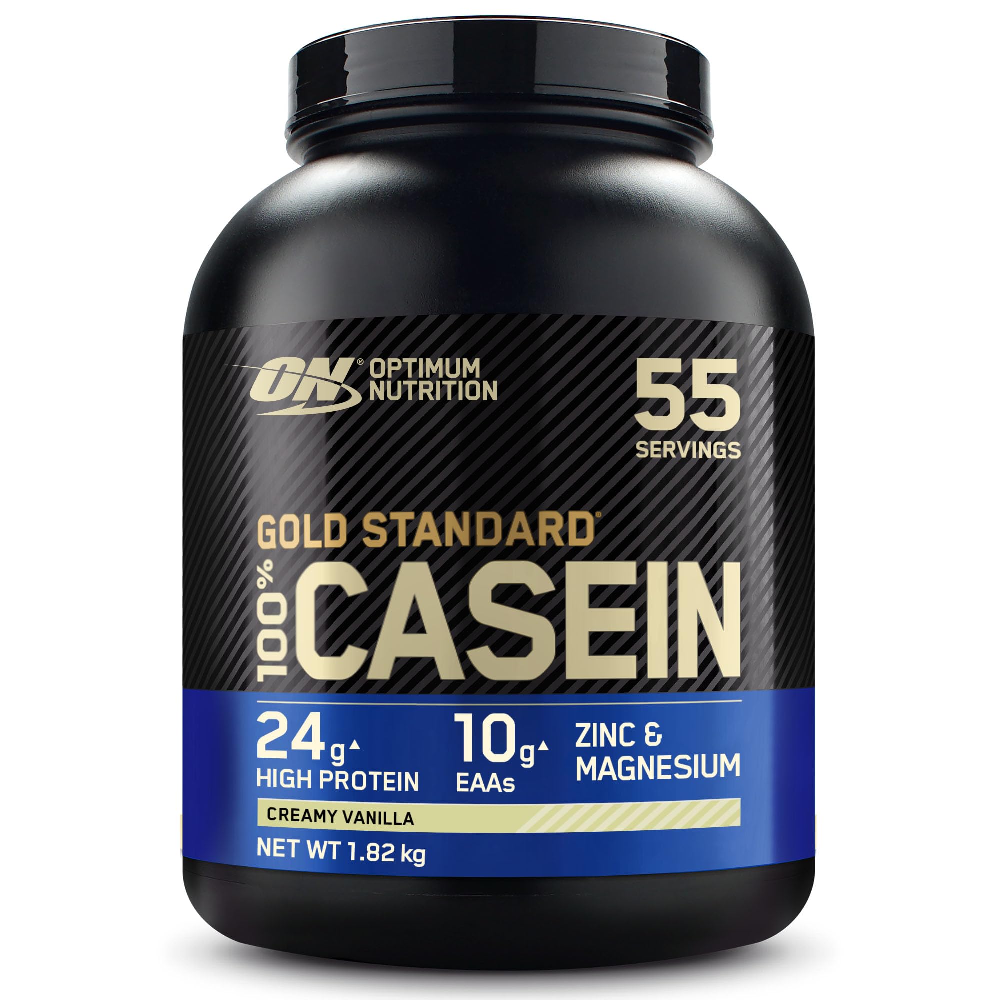 Optimum Nutrition Gold Standard 100% Casein Slow Digesting Protein Powder with Zinc, Magnesium and Amino Acids, Support Muscle Growth & Repair Overnight, Creamy Vanilla Flavour, 55 Servings, 1.82 kg