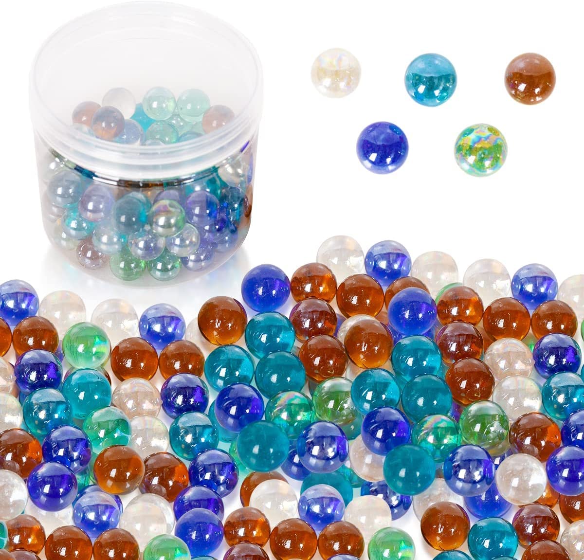 Powerking Glass Marbles Bulk, 100PCS Colorful Cat Eyes Glass Marbles for Kids, 0.55 inches, 5 Colors