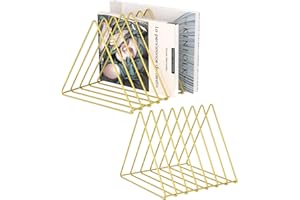 Urban Deco Triangle Desk Organizers Metal Wire Magazine Holder 7 Sections Decorative File Folder Organizer Vinyl Record Storage Office For Desk - Gold Magazine File Holder - Pack of 2
