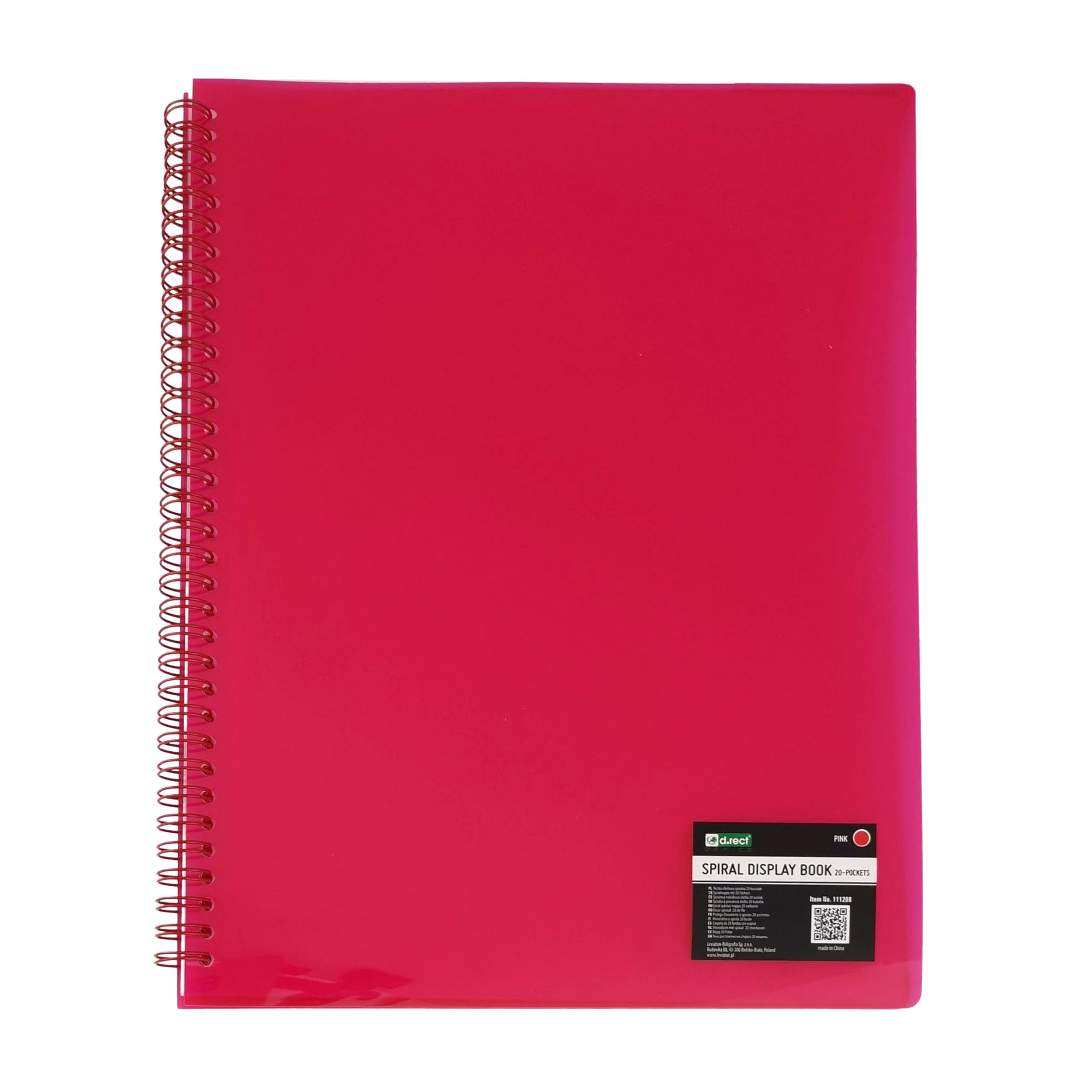 D.RECT Display Book PP A4, 20 Pockets, Display Folder, Solid, Presentation Folder, Offer Folders, Spiral Display Book, Pink