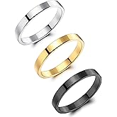 sailimue 14K Gold Plated Wedding Bands Rings for Women - Non Tarnish Stainless Steel Stackable Rings Classic Gold Silver Black Mens Engagement Ring Set 3mm/5mm Dainty Thumb Stacking Ring