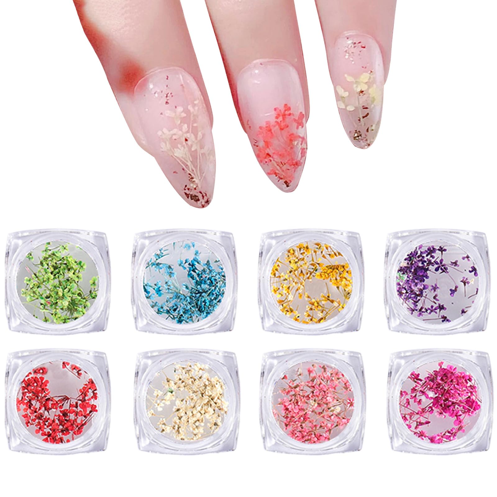 Dry Flowers Nail Art,8 Jars 3D Nail Art Dried Flower,Colorful Natural Real Dried Flower Nails Decals Supplies for Manicure Design Decoration DIY Craft (Colorful 8 Jars)