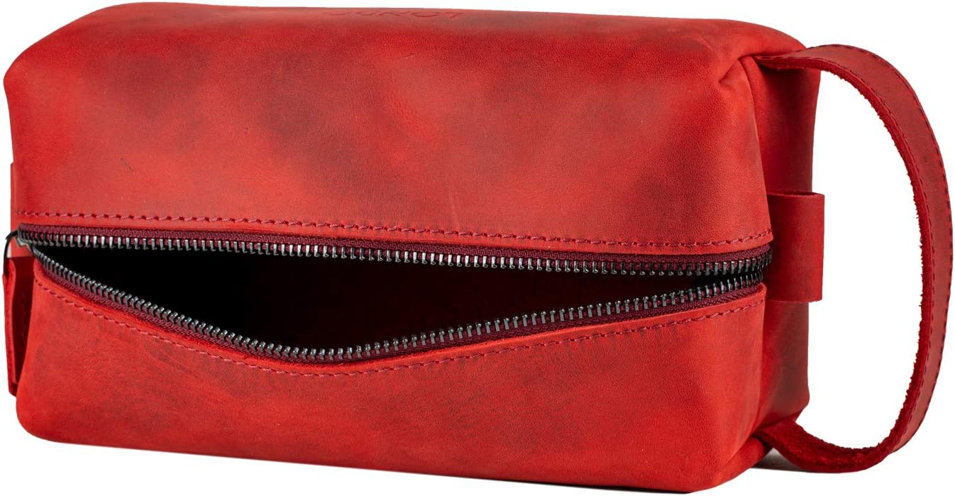 Londo Genuine Leather Travel Toiletry, Makeup, Shaving Organizer Bag - Dopp Kits - Unisex, Red - Image 5