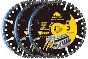 PRETEC Diamond Cut Off Wheels 3 Inch, Angle Grinder Cutting Disc with 3/8" Arbor, Die Grinder 3 Cut Off Wheels with 6000+ Cuts on Rebar, Steel, Iron and INOX (3 Pack)