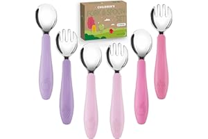 CHILLOUT LIFE Toddler Utensils, Kids Silverware with Silicone Handle, Stainless Steel Metal Toddler Forks and Spoons Safe Baby Cutlery Set for Self Feeding BPA Free Dishwasher Safe