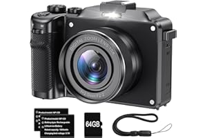 CAMCORDY Camera for Photography, 4K Digital Camera Anti-Shake 56MP Compact Video Camera with 18X Digital Zoom, Travel Autofocus WiFi Vlogging Camera Point and Shoot Camera with 64GB TF Card, 2 Batteries
