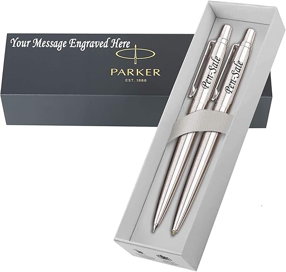 Personalised Engraved Parker Jotter Ballpoint Pen & Pencil Set with Black Ink in a Classy