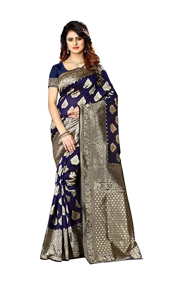 Shoppershopee Kanjivaram Banarasi Silk Saree (Pari-24_Navy Blue)
