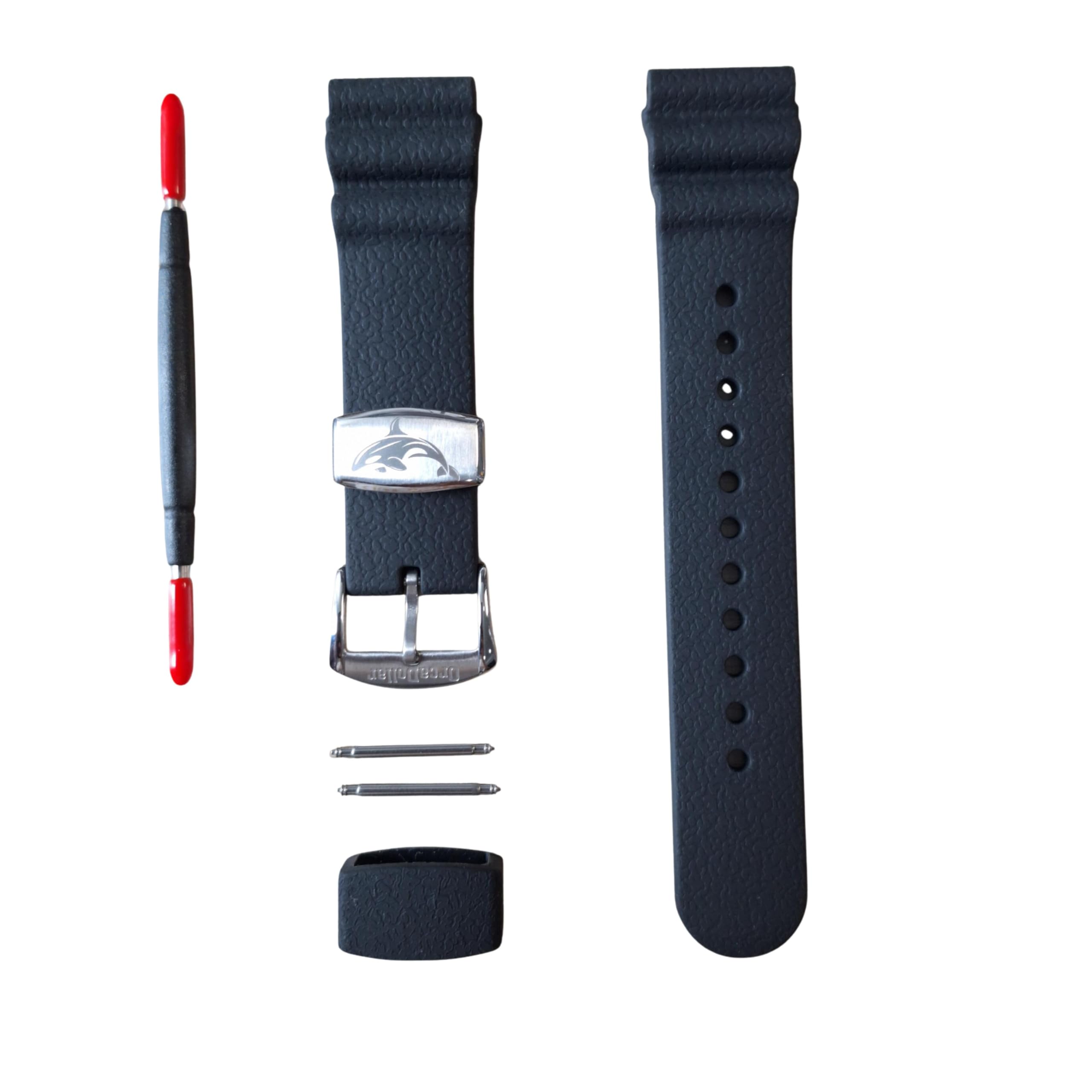 Photo 1 of OrcaDoller Silicone Dive Rubber Watch Band 22mm –2.5mm Spring Bar For Seiko SKX007, Casio Duro, Luminox, Garmin – Waterproof Replacement Band with Stainless Steel Buckle (Black)