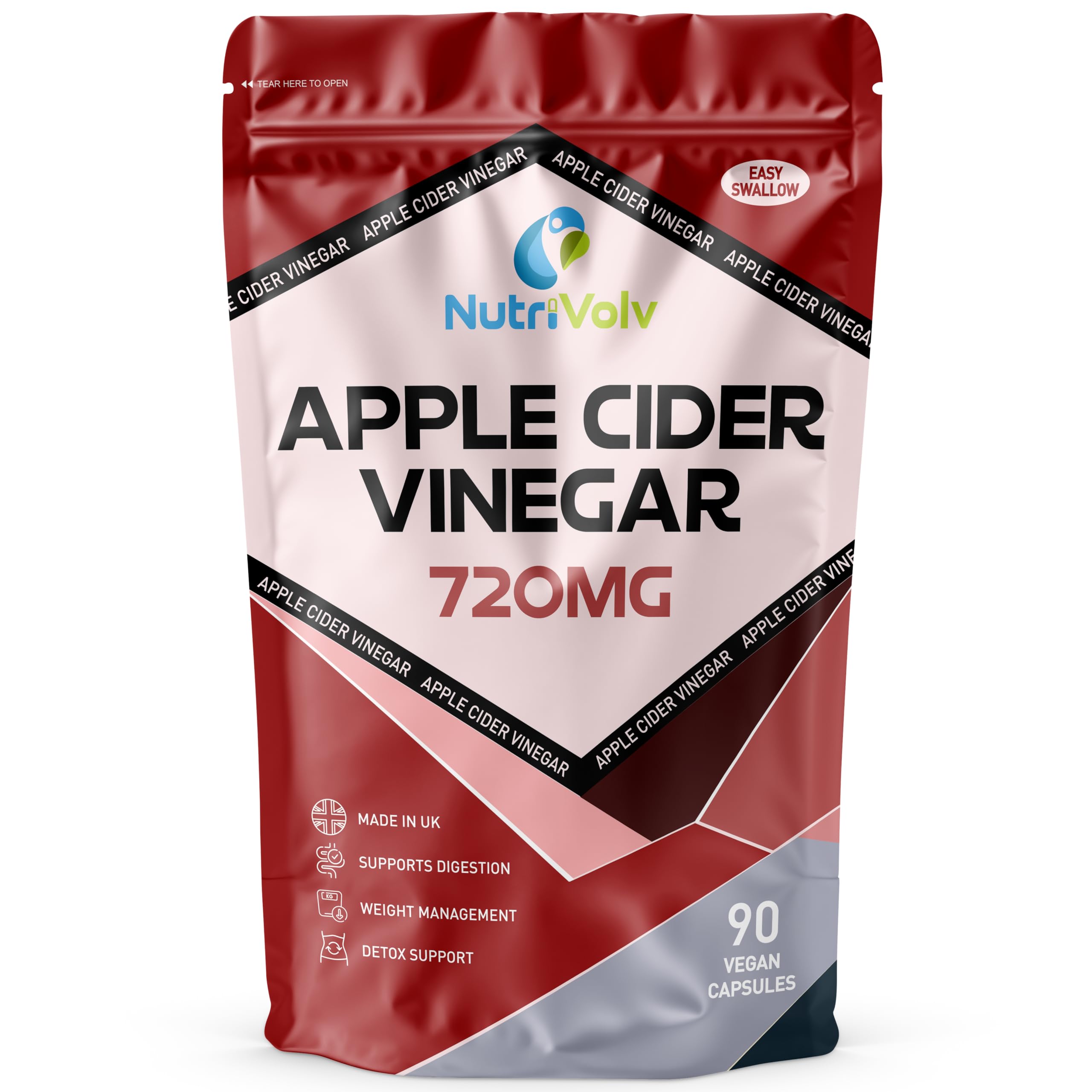 Apple Cider Vinegar 720mg High Strength Capsules for Fast Weight Loss, Detox, Cleanse & Keto | 90 Capsules