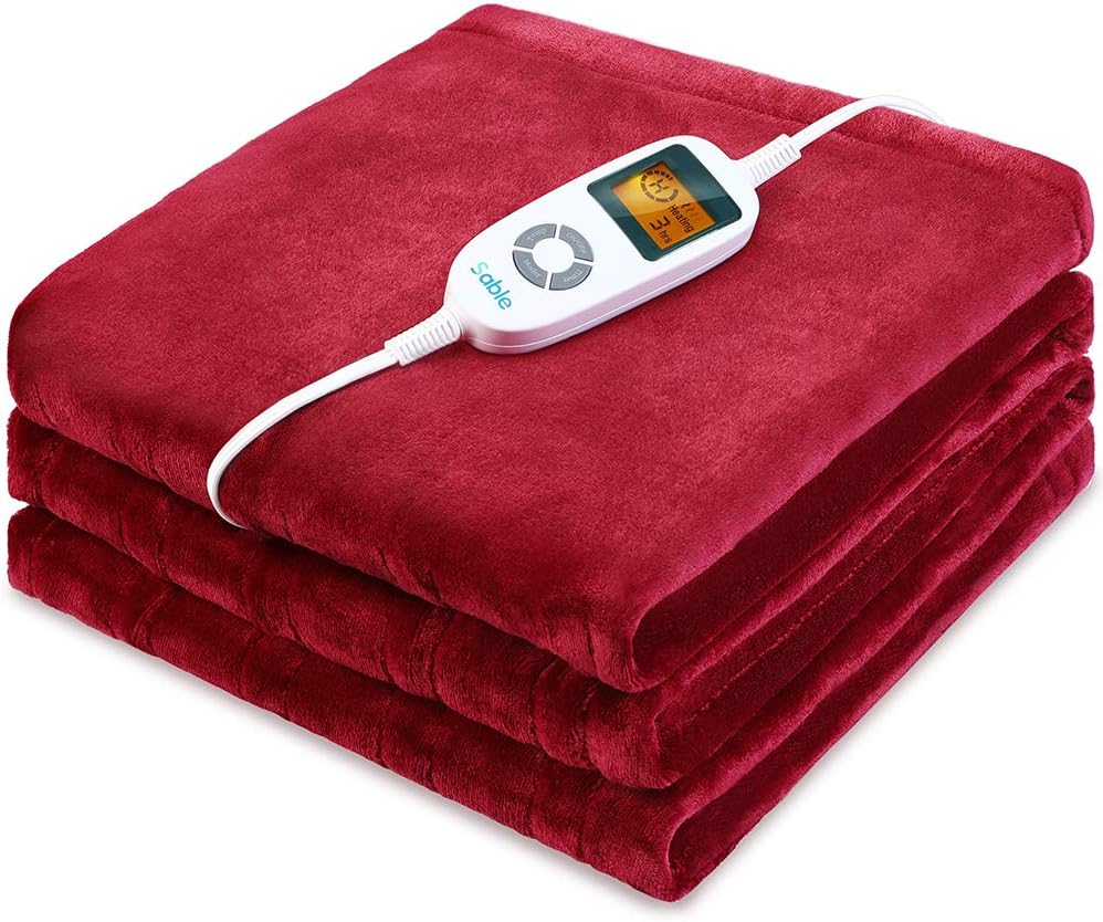 Sable Heated Blankets, 72'' x 84'' Full Size Electric Blanket Throws, Soft Flannel, Full Body Fast Heating, 10 Heat Levels, Auto-Off, ETL Certified, Overheating Protection, Machine Washable (Red): Kitchen & Dining