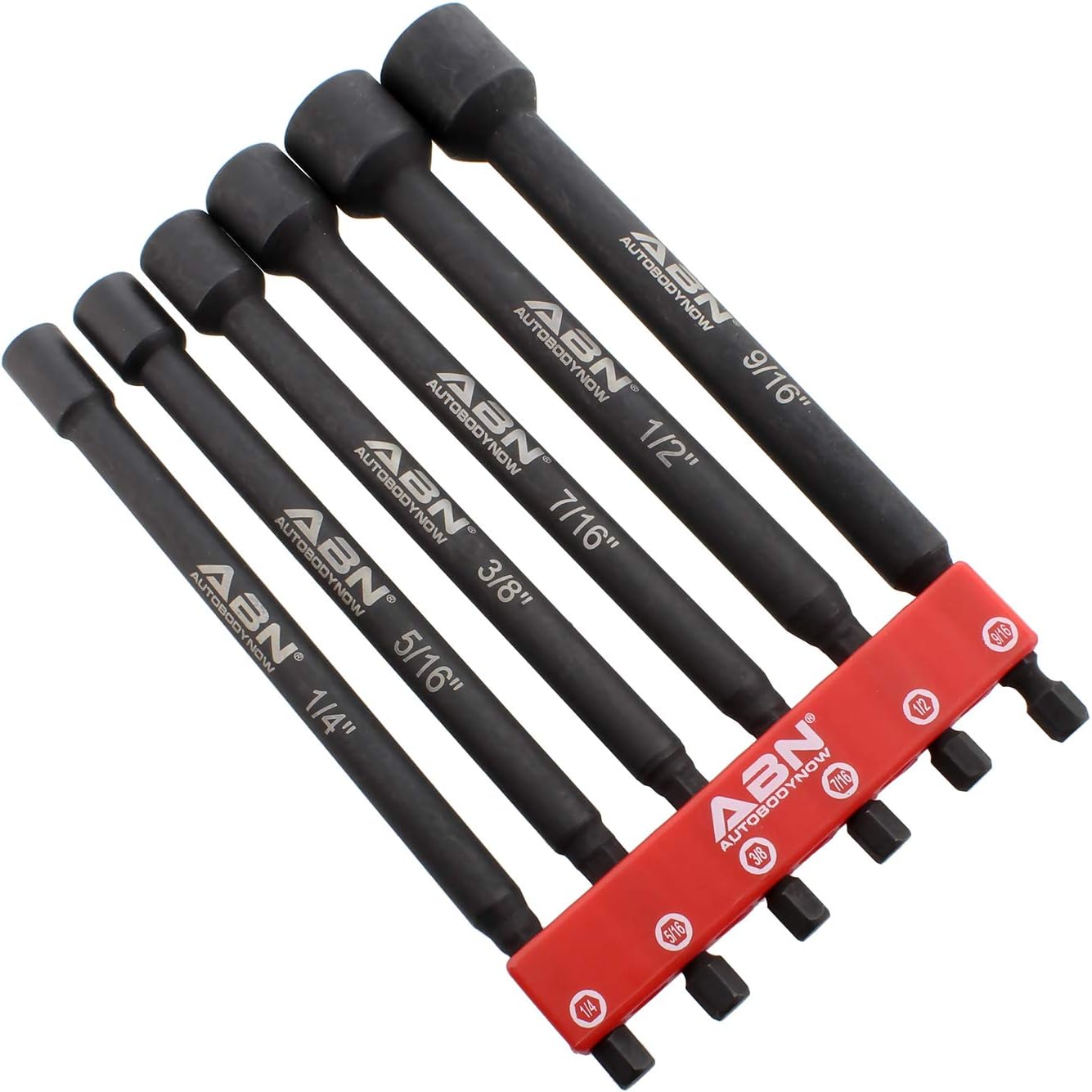 ABN Impact Nut Driver Tool Set - 6pc SAE 6 IN Long Shank Nut Driver Bits Magnetic Tip Sockets, 1/4 IN Hex Shank: Automotive