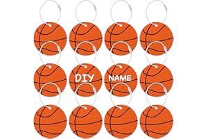 EYOURLIFE 12 Pcs Basketball Luggage Tags for Travel Suitcases Labels with Metal Ring 2.75in Basketball Keychain PVC Name Id and DIY Pocket Hug Card Backpack Charm for Men Women Travel Bag Suitcase