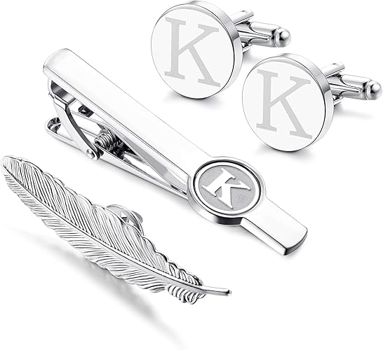 Amazon Loyallook イニシャルカフスボタンとネクタイピン メンズ レディース 彫刻入りシャツカフリンク アルファベットa Zネクタイバーセット ビジネス 結婚式 ギフトボックス付き カフス 通販