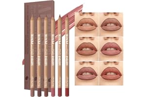 Beauty Glazed 6pcs Nude Brown Lip Liner Makeup Set - Waterproof & Smudge-Proof Matte Pencil, Long-Lasting & Durable, Smooth & Easy Glide, Non-Smudge, Contouring, Filling & Layering (NUDE-PINK Set)