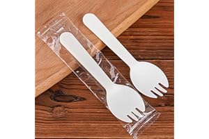 N-KONGJIAN 100PCS Disposable Sporks, Eco-Friendly Durable Plastic Spork, 2 in 1 Forks and Spoons Great for Lunch, Picnics or Restaurant and Party Supply (White)