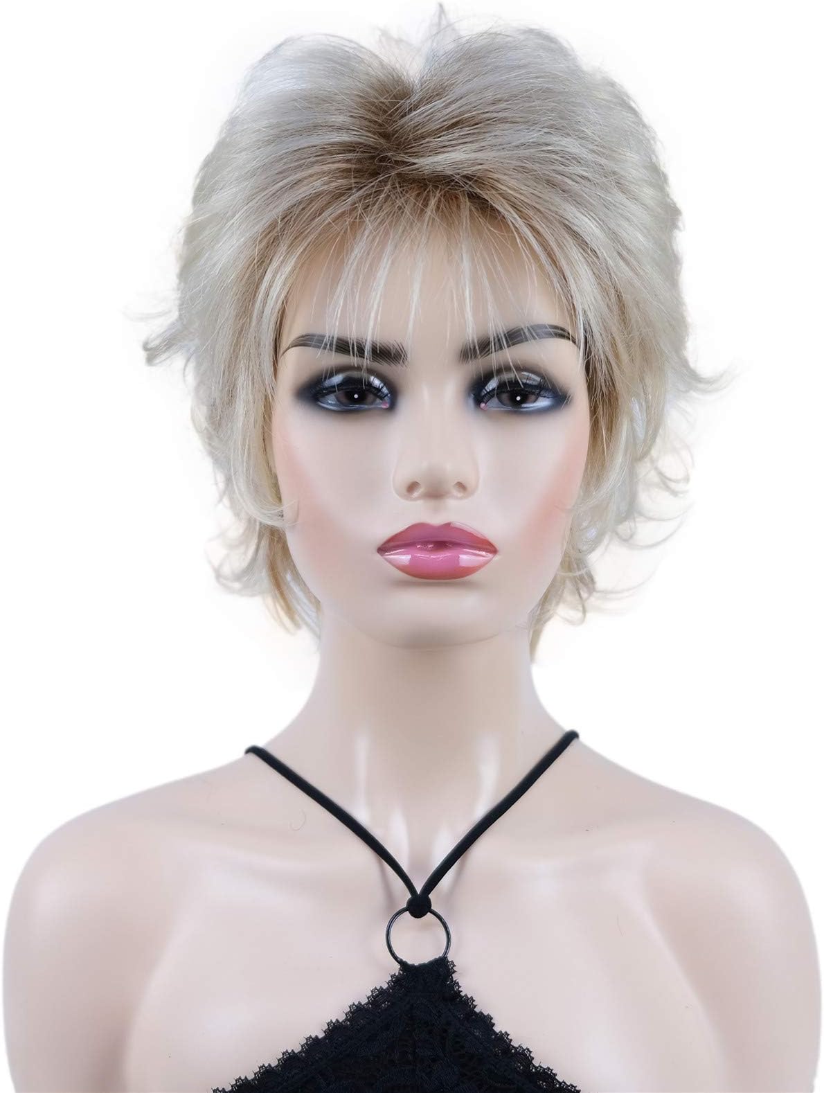 Wiginway Short Blonde With Brown Roots Ombre Choppy Layers Synthetic Hair Wig Wigs for women
