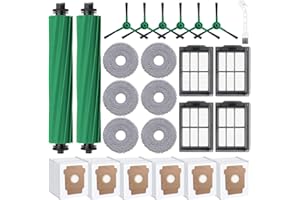 MIXEAL 25 Pack Replacement Accessories Kit for iRobot Roomba Plus 405 Combo, Plus 505 Combo Vacuum, 2 Main Brushes,4 Filters,6 Dust Bags,6 Mop Pads,6 Side Brushes,1 Cleaning Brush