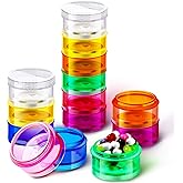 Sieral 2 Pieces 7 Days Stackable Pill Organizer Round Weekly Containers | Colorful Transparent Compartments for Vitamins, Daily Medication Box, Portable Travel Medicine Storage, Twist Lid