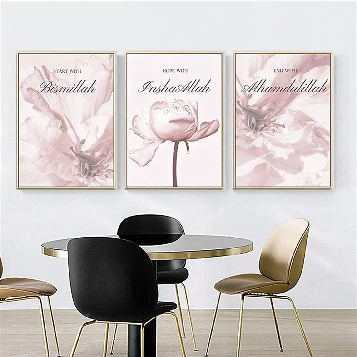 Modern Frameless Islamic Wall Art, Flowers & Art Designs - 3 Pack (50 x 70 cm) for Living Room