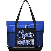 Aileam Cheer Coach Tote Bag for Cheerleaders Cheerleading Coach Gift Large Canvas Cheer Bag with Zipper Reusable Shopping Bag for Cheerleader Cheer Stuff Organizer for Girls Coaches