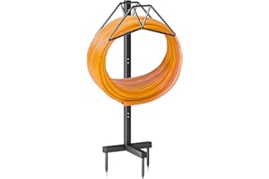 SURPRIZO Water Hose Holders for Outside, Freestanding Garden Hose Holder Stand with Detachable Nozzle Hanging Hook, Heavy Duty Metal Hose Storage Rack for Outside Lawn & Yard, Black