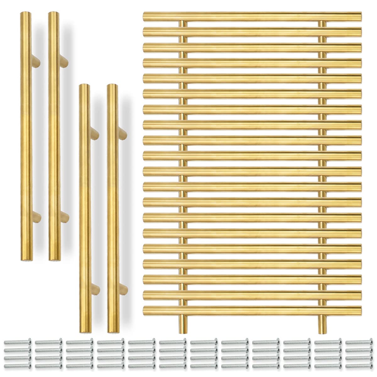 Bwintech 24 Pcs 250MM (160MM Hole Center) Gold Cabinet Pull Handles Kitchen T Bar Handles, Stainless Steel, Ideal for Cabinet, Drawer, Cupboard