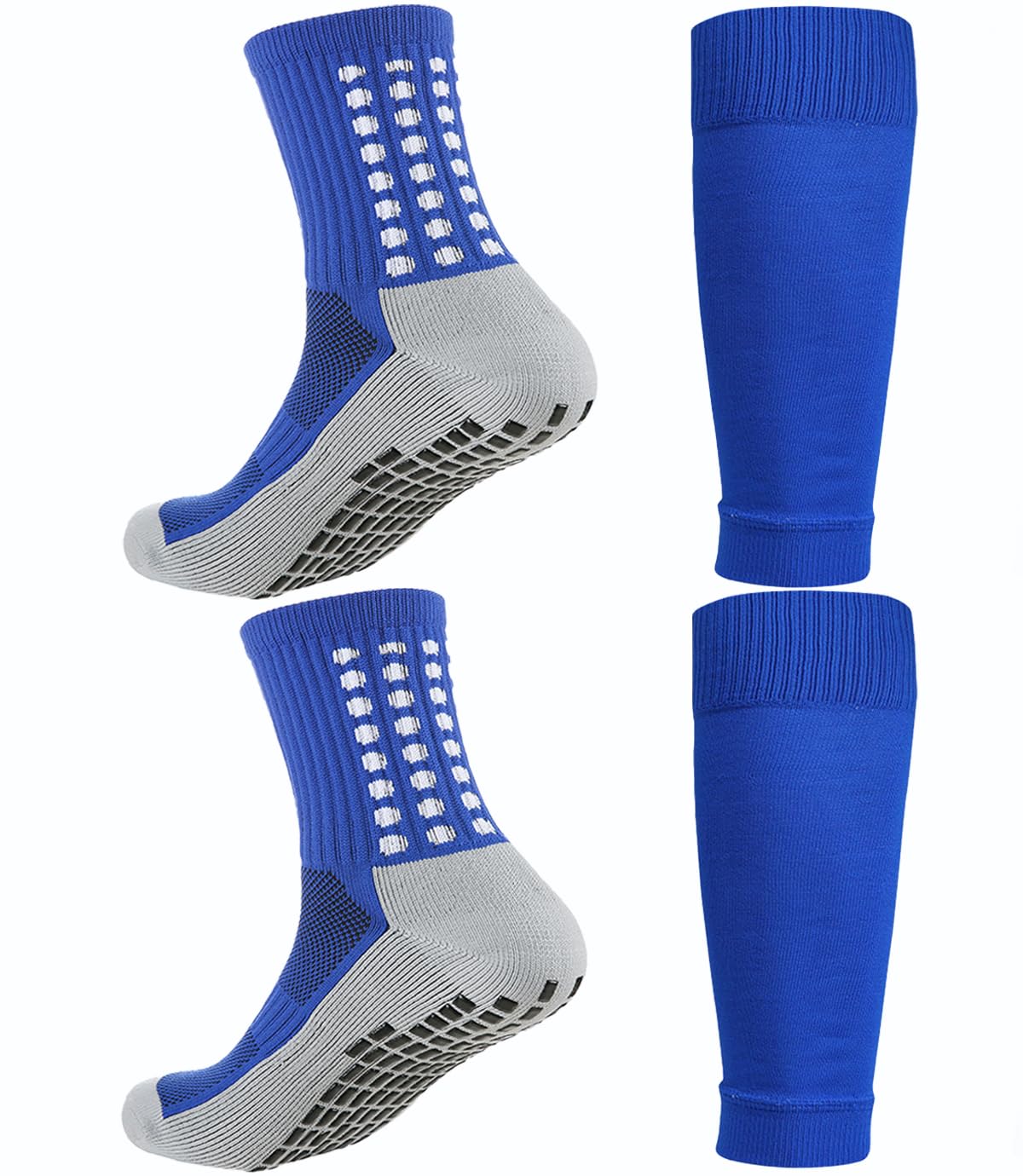 Photo 1 of 1 Set Soccer Grip Socks,Shin Guard Sleeves for Football Basketball for Men and Women Black/White One Size (Blue)