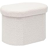 B FSOBEIIALEO Storage Ottoman for Dorm Room, Boucle Folding Storage Ottoman Foot Rest, 16.14 Inches Small Collapsible Ottoman Cube for Living Room White