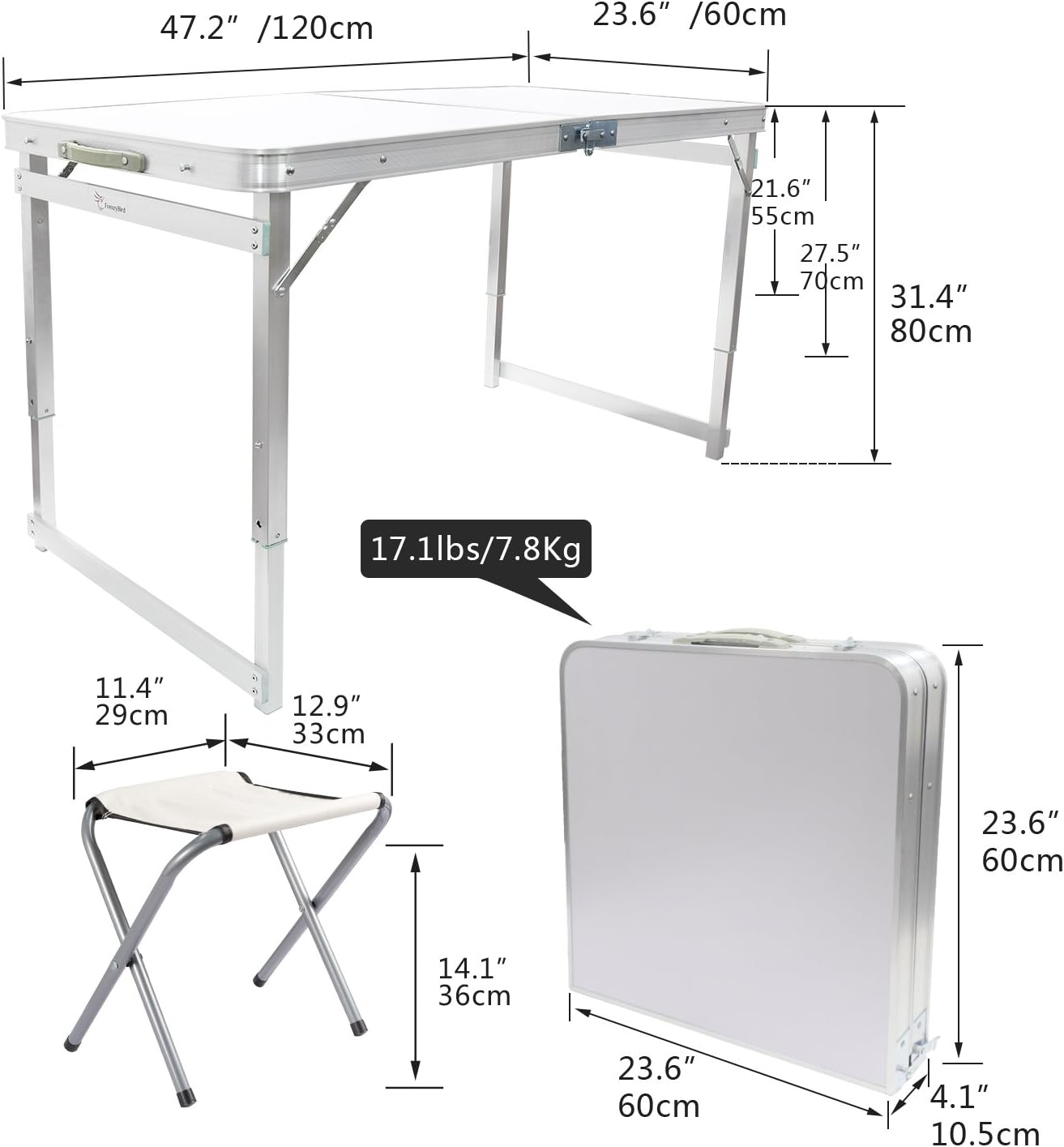 FrenzyBird Folding Picnic Table with 4 Stools, Aluminum Table Oxford Mat Chair Set for up to 4 Persons, Portable Lightweight and Heights Adjustable for Outdoor Camping Dining BBQ Party : Garden & Outdoor