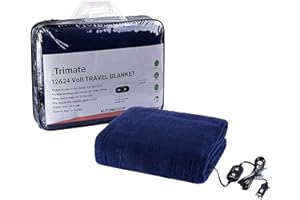 Trimate Electric Car Heating Blanket Plush 3 Heat Settings, Auto Shutoff, Washable, 55 X 40, Plugs into Cars 12v and Trucks 24v Outlet, Great for Cold Weather, Tailgating, Emergency Kits, Blue
