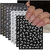 8 Sheets Colorful Bow Nail Art Stickers 3D Self-Adhesive Black White Gold Silver Mini Bows Nail Decals Cute Bow-Knot Stickers for Nails Stickers Nail Decor for Women Girls DIY Manicure Accessories