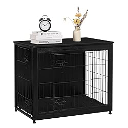 DWANTON Dog Crate Furniture with Cushion, Wooden