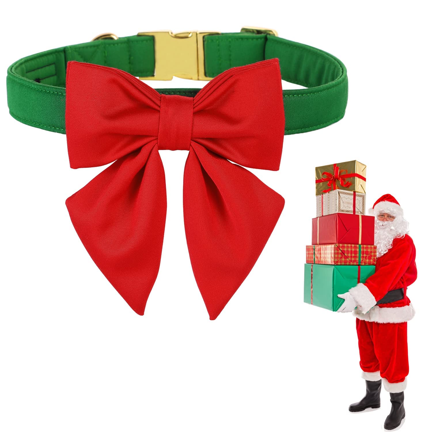 Unique style paws Cotton Dog Collar with Bowtie, Durable and Comfortable Collar in 12 Solid Colors, Bow Tie Adjustable Collar for Small Dogs Puppies and Cats with Golden Metal Buckle