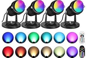 SUNVIE 6W RGBW Up Lights Indoor LED Spot Lights Indoor for Accent Lighting Color Changing Uplighting with Remote Control 120V 4.92FT Cord Spotlight Plug in with Stake for Plant Party Decor, 4 Pack