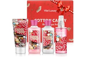 Vital Luxury Cotton Candy Bath & Body Kit, 3 Fl Oz, Ideal Skincare Gift Home Spa Set, Includes Body Lotion, Shower Gel, Body Cream, and Fragrance Mist, Halloween, Christmas Gifts for Her and Him